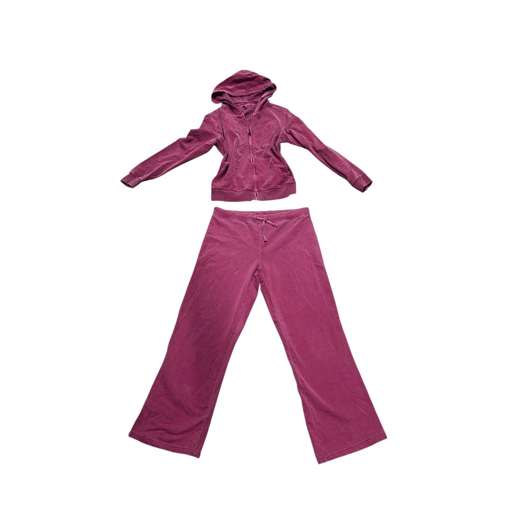 Style & Co Sport Petite Pink Velour Tracksuit Set Zip Hoodie Wide Leg Pants PS